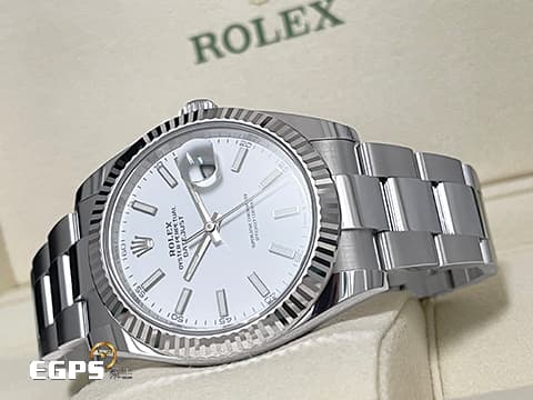 ROLEX 勞力士 DateJust 41 蠔式日誌型 126334 白色面盤 不鏽鋼 DJ41 經典三角坑紋錶圈 2022年新式綠卡 蠔式（Oyster）三節錶帶 自動上鍊 41mm