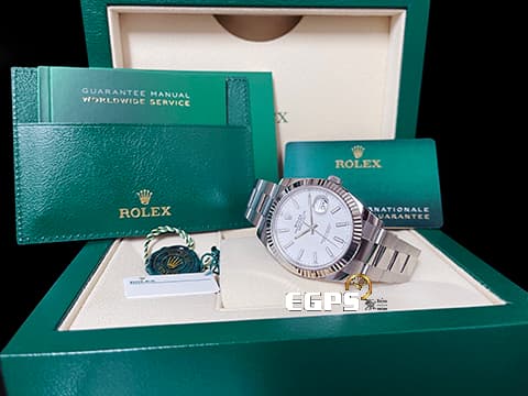 ROLEX 勞力士 DateJust 41 蠔式日誌型 126334 白色面盤 不鏽鋼 DJ41 經典三角坑紋錶圈 2022年新式綠卡 蠔式（Oyster）三節錶帶 自動上鍊 41mm