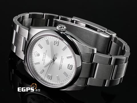 ROLEX 勞力士 Oyster Perpetual 蠔式恆動型 114200 銀色面盤 大三針 OP34 中型&nbsp;經典3 6 9數字時標&nbsp;2018年保卡 自動上鏈 34mm