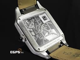 CARTIER 卡地亞 Santos-Dumont 山度士 杜蒙特 WHSA0044 黑色真漆不鏽鋼材質 <font color="#49bcd7"> 飛機造型微型擺陀鏤空面盤 </font> <font color="#ffff55">藍色凸圓形合成尖晶石錶冠</font> <font color="#FF0000">2026年保卡&nbsp;</font>自動上鍊 31mm