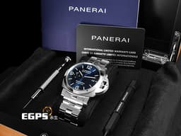 PANERAI 沛納海 Luminor Marina Specchio Blu PAM1316 三日鍊 小秒針 <font color="#0066FF">藍色太陽放射紋三明治面盤</font> PAM01316 不鏽鋼材質 鍊帶款 <font color="#FF0000">2024年保卡</font>&nbsp;自動上鍊 44mm