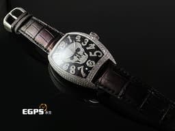 Franck Muller FM 法蘭穆勒 FM 8880 SC GOTH NBR D CD 酒桶型 18K白金材質 <font color="#05f0f0">原廠鑲嵌鑽石錶殼、骷髏頭圖案面盤、立體經典阿拉伯數字時標</font> 自動上鏈 44x54mm