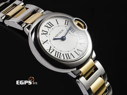 CARTIER 卡地亞 Ballon Bleu de Cartier 藍氣球 W69007Z3<font color="#05f0f0"> 雙色精鋼與18K黃金鏈節&nbsp;藍鋼劍形指針、羅馬數字時標</font>&nbsp;石英機芯 28.6mm