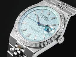 ROLEX 勞力士 Land-Dweller 127386 PT950 鉑金材質&nbsp;<font color="#fa00fa">最新系列 陸行者 勞力士數一數二的透背錶款</font><font color="#05f0f0"> 醇冰藍色蜂巢圖案錶面 原廠鑲嵌鑽石錶圈、梯形鑽石時標</font>&nbsp;<font color="#FF0000">2026年保卡 纖薄紀念型（Flat Jubilee）錶帶</font>&nbsp;自動上鍊 40mm