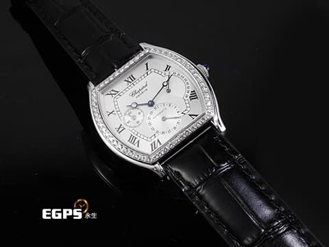 CHOPARD 蕭邦 16/2248 酒桶型 18K白金材質 精鑲鑽石錶圈 羅馬數字銀白色面盤&nbsp; 手動上鏈 33mm