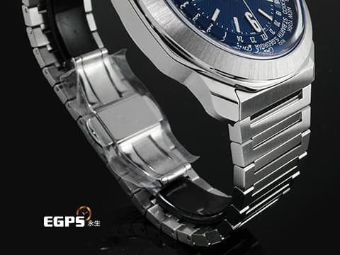 BVLGARI 寶格麗 Octo Roma WorldTimer 103762 不鏽鋼材質 世界時區顯示&nbsp;霧面藍色巴黎釘紋錶盤 快拆功能錶帶 自由切換鏈帶、膠帶風格搭配&nbsp;2025年保卡&nbsp;自動上鍊 41mm