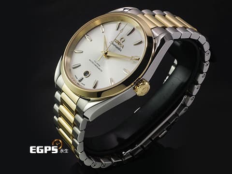 OMEGA 歐米茄 Seamaster 海馬 Aqua Terra 150 系列 22020382002002&nbsp;Moonshine金材質 半金款 搭配銀白色太陽紋面盤&nbsp;2026年保卡 僅試戴極新品 台灣公司貨&nbsp;自動上鍊 38mm