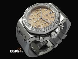 Audemars Piguet AP錶 愛彼 Royal Oak Offshore 皇家橡樹離岸型 26231ST.ZZ.A178CA.01 18K白金材質 <font color="#eca46a">鮭魚色熊貓面盤</font>&nbsp;<font color="#05f0f0">原廠鑲嵌32顆鑽石錶圈（共1.02克拉）</font><font color="#ff0000">2024年保卡</font> 自動上鍊&nbsp;37mm