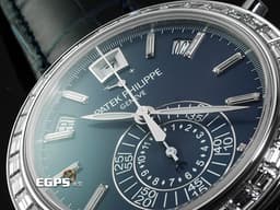 PATEK PHILIPPE 百達翡麗 PP錶 5961P-001  
複雜功能飛返計時年曆錶 <font color="#FF0000">PT950鉑金材質 </font><font color="#05f0f0">原廠鑲嵌長方形透明鑽石時標、錶圈、錶扣</font><font color="#FF0000">&nbsp;<font color="#0000E3">藍色面盤</font> 2021年保單 錶友蒐藏未使用品</font>&nbsp;自動上鍊 40.5mm