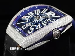 Franck Muller 法蘭穆勒 FM Vanguard Yachting V45 SC DT 遊艇 <font color="#05f0f0">藍色面盤&nbsp;精鑲鑽框</font> 自動上鏈 44x54 mm