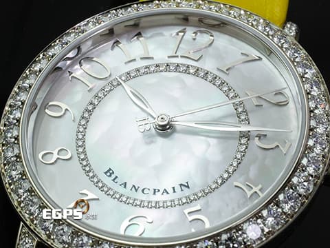 BLANCPAIN 寶鉑 Ladybird 3660 1954 Y55B&nbsp;18K白金材質&nbsp;白色珍珠貝母面盤 原廠鑲嵌鑽石錶圈&nbsp;2023年保卡 未使用品自動上鍊 34.9mm