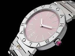 BVLGARI 寶格麗 Bulgari Lady系列 103711 不鏽鋼材質&nbsp;<font color="#fdc4dd">粉紅色面盤 鑲嵌粉色尖晶石錶冠</font>&nbsp;<font color="#ff0000">2026年保卡</font>&nbsp;石英機芯 33mm