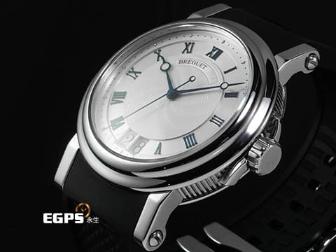 BREGUET 寶璣 Marine Big Date 5817ST/12/5V8&nbsp;不鏽鋼材質 大日期窗 銀白色放射狀扭索紋面盤&nbsp;已回原廠洗油保養延長兩年保固至2027年6月 台灣公司貨 潛水錶 自動上鏈 39mm
