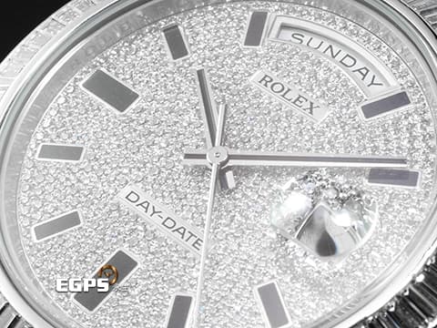 ROLEX 勞力士 DAY-DATE 218399BRIL-83219 18K白金材質 原廠鑲嵌滿天星鑽石面盤 原廠鑽石時標&nbsp;已回勞力士原廠保養，延長保固至2027年10月&nbsp;自動上鍊 41mm