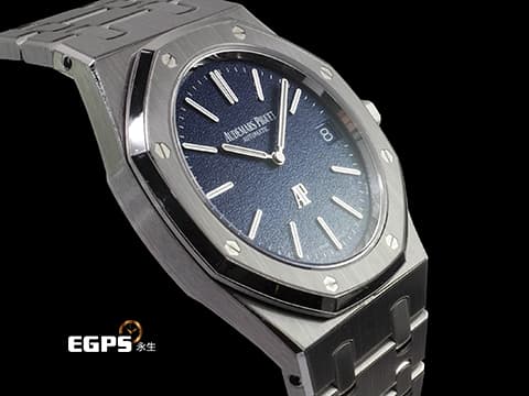 AUDEMARS PIGUET AP錶 愛彼 ROYAL OAK 皇家橡樹系列
「JUMBO」 16202BC.OO.1240BC.02 18K白金材質 超薄錶殼款式 藍色粒面裝飾錶面 2026年保卡 已貼膜&nbsp;自動上鍊 39mm



