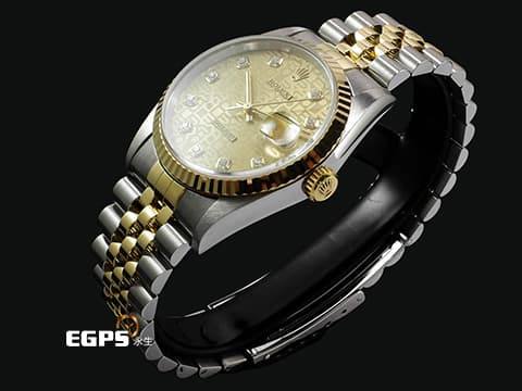 ROLEX 勞力士 DATEJUST 16233 蠔式日誌型 18K黃金 半金款 原廠鑲嵌鑽石時標 香檳金色紀念型面盤&nbsp;經典&nbsp;自動上鍊 36mm