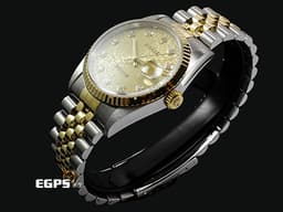 ROLEX 勞力士 DATEJUST 16233 蠔式日誌型 18K黃金 半金款 <font color="#fa00fa">原廠鑲嵌鑽石時標</font><font color="#FF00FF"> </font><font color="#fafa01">香檳金色紀念型面盤</font><font color="#FF00FF">&nbsp;</font>經典<font color="#FF00FF">&nbsp;</font>自動上鍊 36mm