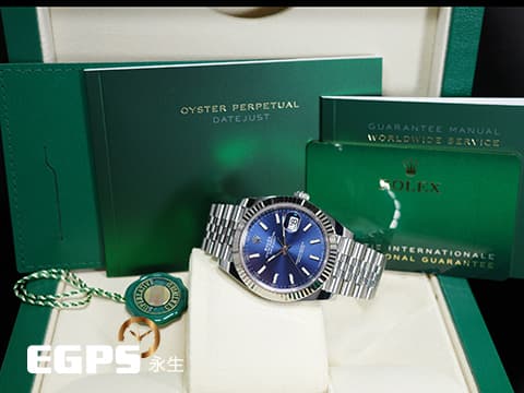 ROLEX 勞力士 Datejust 41 蠔式日誌型 126334 亮藍色面盤 柱狀夜光時標 不鏽鋼 DJ41 經典三角坑紋錶圈 2025保卡 紀念型（Jubilee）五銖錶帶 自動上鍊 41mm