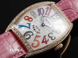 FRANCK MULLER 法蘭穆勒 2852QZCOLDRMD1R 18K玫瑰金材質 銀白色面盤 <font color="#fa00fa">彩色阿拉伯數字時標</font> <font color="#05f0f0">原廠鑲嵌鑽石錶圈</font>&nbsp;石英機芯 43x31mm