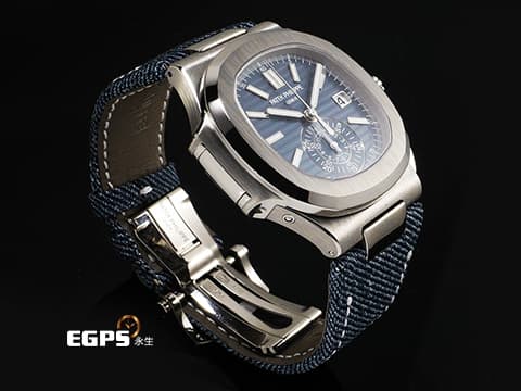 Patek Philippe 百達翡麗 PP錶 Nautilus 金鷹 鸚鵡螺 5980/60G-001 18K白金材質 最新款 藍灰色蛋白石錶盤 新款PP印記&nbsp;2026年保單&nbsp;自動上鍊 40.5mm