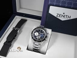 ZENITH 真力時 El Primero 高振頻 Chronomaster Sport <font color="#4167b4">經典</font><font color="#747272">三色</font><font color="#d9d8d8">計時</font>盤 03.3100.3600/21.M3100 不鏽鋼 陶瓷錶圈 1/10秒 計時碼表 <font color="#FF0000">2023年台灣公司貨 另附原廠皮帶組&nbsp;</font>自動上鍊 41mm