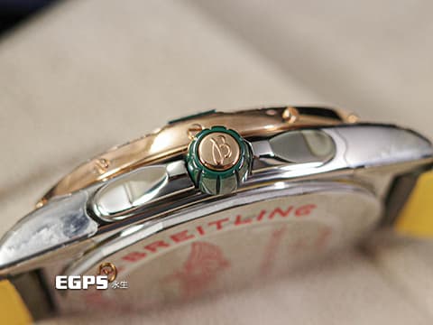 BREITLING 百年靈 Super Chronomat 38 超級機械計時 U17356&nbsp;薄荷綠色面盤&nbsp;半金款&nbsp;原廠鑲鑽玫瑰金錶圈&nbsp;不鏽鋼&nbsp;2025年保卡  自動上鍊 38mm