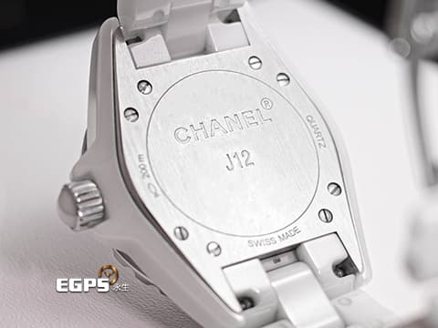 CHANEL 香奈兒 J12 White Ceramic H0968 經典 白陶瓷 大三針 專利不鏽鋼蝴蝶扣 石英腕錶 33mm