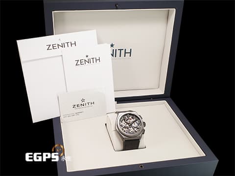 ZENITH 真力時 Defy El Primero 21 高振頻 1/100秒 計時碼錶 95.9000.9004/78.R582 鏤空面盤 鈦金屬材質 2025年保單 自動上鍊 44mm
