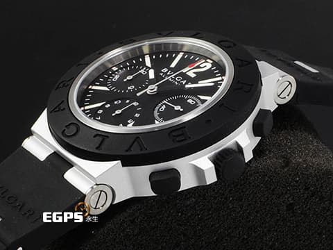 BVLGARI 寶格麗 Bulgari Aluminium系列 103868&nbsp;鋁合金+鈦金屬材質&nbsp;熊貓面盤&nbsp;黑色橡膠刻度錶圈 計時碼表 2025年保卡 台灣公司貨 自動上鍊 40mm