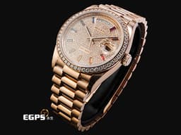 ROLEX 勞力士 DAYDATE 36 星期日曆型 128345RBR 18K永恆玫瑰金材質 <font color="#05f0f0">停產絕版款</font>&nbsp;<font color="#05f0f0">原鑲滿天星鑽石面盤、鑽石錶圈</font>&nbsp;<font color="#f771f9">彩虹漸變色寶石時標</font>&nbsp;<font color="#FF0000">2020年新式保卡 保有原廠膠膜 珍藏未使用品</font>&nbsp;自動上鏈 36mm