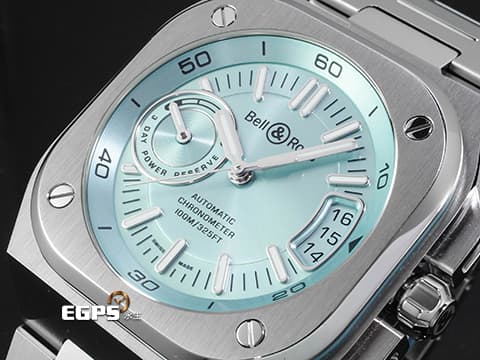 Bell &amp; Ross 柏萊士 Urban系列 BR-X5 ICE BLUE STEEL&nbsp;冰藍色面盤 動力儲存顯示&nbsp;不鏽鋼材質&nbsp;2025年保卡&nbsp;自動上鍊 41mm
