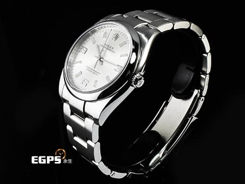 ROLEX 勞力士 Oyster Perpetual 蠔式恆動型 114200 銀色面盤 大三針 OP34 中型&nbsp;經典3 6 9數字時標&nbsp;2018年保卡 自動上鏈 34mm