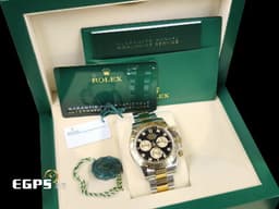 ROLEX 勞力士 Cosmograph Daytona 迪通拿 126503G <font color="#9c9893">亮黑色面</font>搭配<font color="#f1e1b5">金色計時盤 鑽石時標</font> 126503 計時碼表 18K黃金 半金款 <font color="#FF0000">新款4131機芯 2024年保卡</font> 賽車錶 自動上鍊 40mm