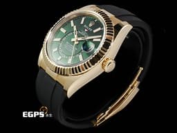 ROLEX 勞力士 Sky-Dweller 蠔式 天行者 336238 沙羅系統 年曆錶&nbsp;<font color="#f5dea8">18K黃金材質 </font><font color="#44e024">2025年最新款 綠色面盤 全台第一</font><font color="#3db625">顆</font><font color="#05f0f0">&nbsp;</font>&nbsp;<font color="#FF0000">Oysterflex橡膠錶帶搭配快調延展錶扣 2025年保卡</font> 自動上鏈 42mm