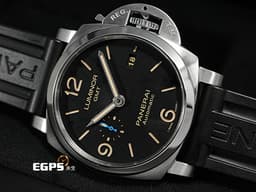 PANERAI 沛納海 Luminor GMT 3 Days PAM01320 <font color=#be9672>經典三明治面盤 淡褐色夜光時標 菸草面</font> PAM1320 <font color=#49bcd7>藍色小秒針</font> 三日鍊 兩地時區 動能顯示 <font color=#FF0000>絕版透明錶背款</font> 自動上鍊 44mm
