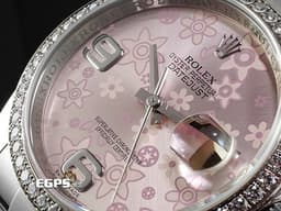 ROLEX 勞力士 DATEJUST 116244 蠔式 不鏽鋼材質&nbsp;<font color="#f7b1dd">稀有面盤&nbsp;原廠鑲嵌鑽石錶圈 粉紅色花朵藝術面盤</font> 自動上鏈 36mm