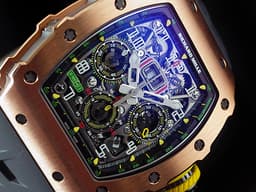 RICHARD MILLE 理查德•米勒  RM011 03   RM 011-03RG  <font color="#ffa200">飛返計時  雙發條盒 18K玫瑰金</font>  <font color="#0582f5">3D立體鏤空面盤  可變式幾何結構自動盤  五級鈦合金PVD塗層機芯   特殊金花鍵螺絲   賽車元素設計  頂級製錶工藝   !   錶界王者頂峰</font><font color="#FF0000">&nbsp;2018年保卡&nbsp;</font> 酒桶型 計時碼表  自動上鏈 49.94 x 44.50 x 16.15 mm