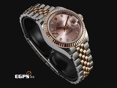 ROLEX 勞力士 Lady-Datejust 28 蠔式日誌型 279171 18K永恆玫瑰金 半金款 DJ28 原廠鑲嵌鑽石18K金星形底座 經典三角坑紋錶圈 2021年保卡 紀念型（Jubilee）五銖錶帶 自動上鍊 28mm
