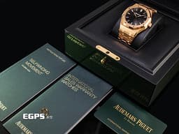 Audemars Piguet 愛彼 AP Royal Oak 皇家橡樹 15500OR.OO.1220OR.01 18K玫瑰金材質 鏈帶款 <font color="#05f0f0">黑色鐫刻Grande Tapisserie大型格紋面盤</font>&nbsp;<font color="#FF0000">2020年保卡 </font> 自動上鍊 41mm