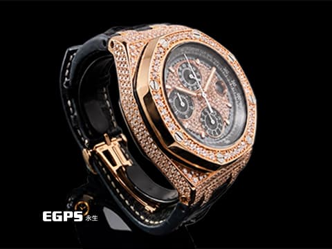 Audemars Piguet AP錶 愛彼錶 Royal Oak Offshore 皇家橡樹離岸型 18K玫瑰金材質 25940OK 計時碼表  精鑲鑽石滿天星面盤、鑲鑽錶圈、鑲鑽錶殼、鑲鑽摺疊帶扣&nbsp;自動上鏈 42mm