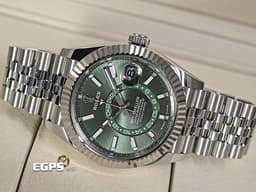 ROLEX 勞力士 Sky-Dweller 蠔式 天行者 336934 <font color="#00fa9a">最新9002機芯 薄荷綠色面盤</font> 沙羅系統 年曆錶 兩地時區 經典三角坑紋錶圈 <font color="#FF0000">2025年保單 紀念型（Jubilee）五銖錶帶</font> 自動上鍊 42mm