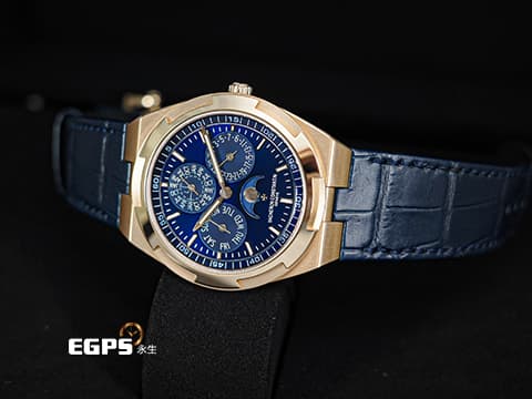 Vacheron Constantin 江詩丹頓 VC錶 Overseas Perpetual Calendar Ultra-Thin 縱橫四海 4300V/000R 厚度僅8.1毫米&nbsp;超薄 萬年曆 藍色放射紋面盤 月相盈虧 玫瑰金&nbsp;2020年保單 快拆錶帶裝置 附原廠橡膠錶帶&nbsp;4300 V 自動上鍊&nbsp;41.5 mm