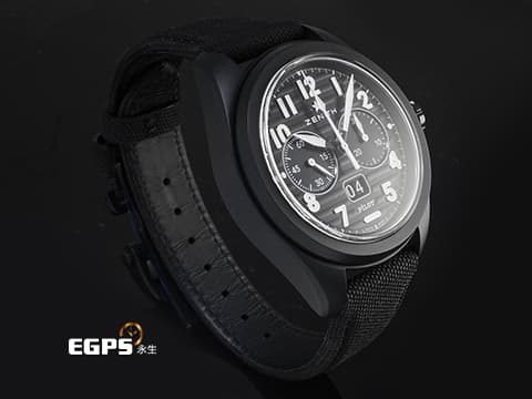 ZENITH 真力時 PILOT BIG DATE FLYBACK 飛行員 高振頻 49.4000.3652/21.I001 黑色陶瓷材質&nbsp;黑色橫向雕紋飾面盤&nbsp;大日期窗 飛返 計時碼表 2026年保卡 自動上鍊 42.5mm