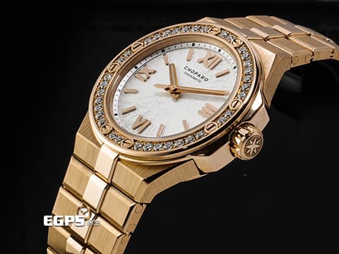 CHOPARD 蕭邦 Alpine Eagle 33 雪山傲翼 阿爾卑斯雄鷹 295384-5001 18K玫瑰金材質 原廠鑲嵌鑽石錶圈&nbsp;銀白色螺旋放射紋面盤 大三針&nbsp;2023年保單 新錶定價：1,600,000元&nbsp;自動上鍊 33mm