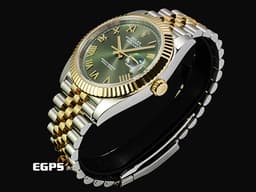 ROLEX 勞力士 DateJust 41 蠔式日誌型 126333 <font color="#f5cd3d">18K黃金材質 半金款</font> DJ41 經典三角坑紋錶圈 <font color="#98f570">新款綠色面盤搭配金質立體羅馬時標</font>&nbsp;<font color="#FF0000">2026年保單 紀念型（Jubilee）五銖錶帶</font> 自動上鍊 41mm
