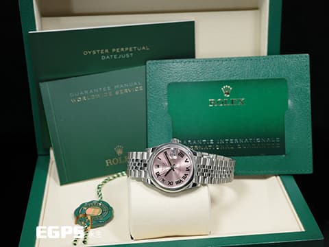 ROLEX 勞力士 Datejust 31 蠔式日誌型 278240 粉紅色錶面盤 羅馬數字時標 經典 DJ31 不鏽鋼 2025年保單 紀念型（Jubilee）錶帶 自動上鍊 31mm
