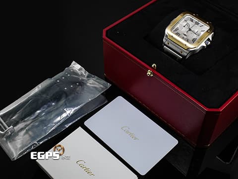 CARTIER 卡地亞 Santos 100 de Cartier 山度士 W2SA0008 大型款 18K黃金材質 半金款&nbsp;「SmartLink」快拆式錶帶 磨砂鍍銀錶盤 計時功能&nbsp;2025年保卡  自動上鍊 44.9mm