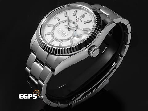ROLEX 勞力士 Sky-Dweller 蠔式 天行者 336934 最新9002機芯 白色面盤 沙羅系統 年曆錶 兩地時區 不鏽鋼 經典三角坑紋錶圈 2025年保單 蠔式（Oyster）三節錶帶 自動上鍊 42mm