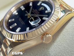 ROLEX 勞力士 Day-Date 228238 黃K金材質 蠔式 DD40 <font color="#FF0000">2025年新式保卡</font> <font color="#ff00ff">黑冰糖 原鑲梯鑽時標黑色面盤</font> 自動上鍊 40mm
