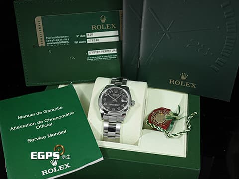 ROLEX 勞力士 Datejust 31 蠔式日誌型 178240 經典絕版黑色同心圓面盤 不鏽鋼 大三針&nbsp;台灣公司貨 蠔式（Oyster）三節錶帶&nbsp;自動腕錶  31mm